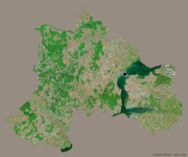 Rusya 'nın başkenti Ul' yanovsk 'un katı renk arkaplanı ile izole edilmiş hali. Uydu görüntüleri. 3B görüntüleme