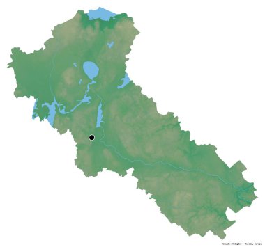 Rusya 'nın Vologda bölgesi, başkenti beyaz arka planda izole edilmiş. Topografik yardım haritası. 3B görüntüleme