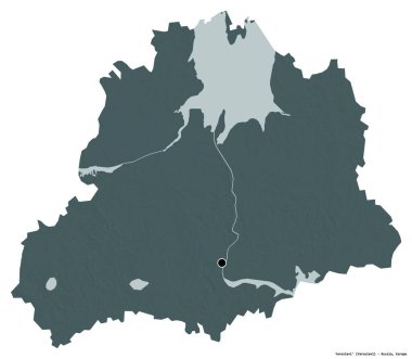 Rusya 'nın Yaroslavl bölgesi, başkenti beyaz arka planda izole edilmiş. Renkli yükseklik haritası. 3B görüntüleme