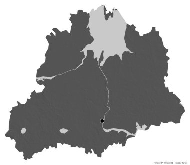 Rusya 'nın Yaroslavl bölgesi, başkenti beyaz arka planda izole edilmiş. Çift seviyeli yükseklik haritası. 3B görüntüleme