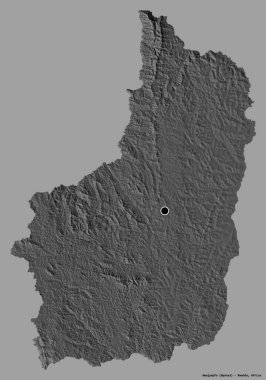 Ruanda 'nın Amajyepfo eyaleti, başkenti katı renk arkaplanı ile izole edilmiştir. Çift seviyeli yükseklik haritası. 3B görüntüleme