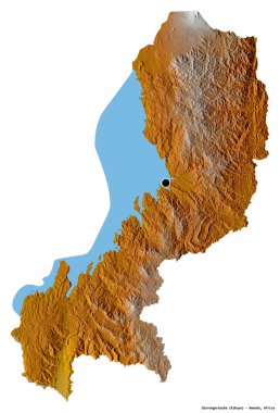 Ruanda 'nın Iburengerazuba eyaleti, başkenti beyaz arka planda izole edilmiştir. Topografik yardım haritası. 3B görüntüleme