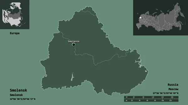 Форма Смоленска Области России Столицы Шкала Расстояний Предварительные Просмотры Метки — стоковое фото