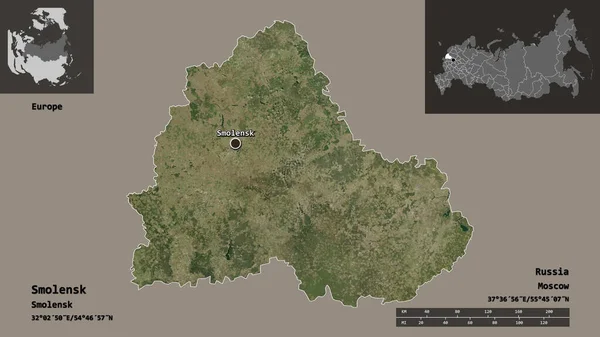 Form Smolensk Regionen Ryssland Och Dess Huvudstad Avståndsskala Förhandsvisningar Och — Stockfoto