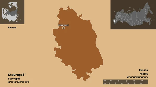 Forme Stavropol Territoire Russie Capitale Échelle Distance Aperçus Étiquettes Composition — Photo