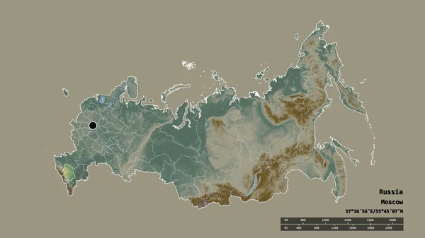 主要な地域部門と分離Stavropol エリアとロシアの荒廃した形 ラベル 地形図 3Dレンダリング — ストック写真