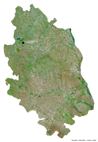 ロシアの領土であるStavropol の形は 首都を白い背景に孤立させています 衛星画像 3Dレンダリング — ストック写真