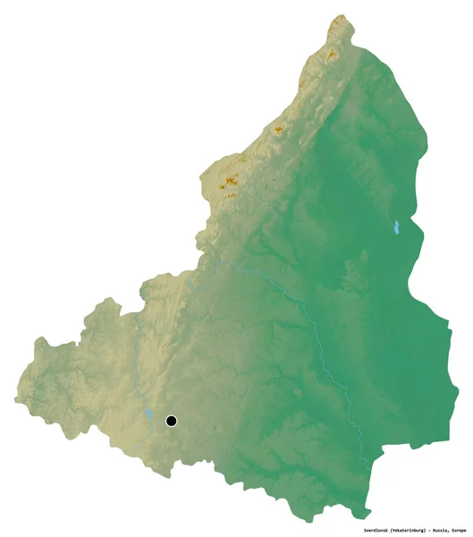 Kształt Swierdłowska Regionu Rosji Jego Stolicy Izolowane Białym Tle Mapa — Zdjęcie stockowe