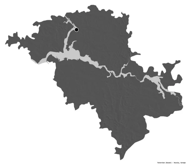 Kształt Tatarstanu Republiki Rosji Stolicą Odizolowaną Białym Tle Dwupoziomowa Mapa — Zdjęcie stockowe