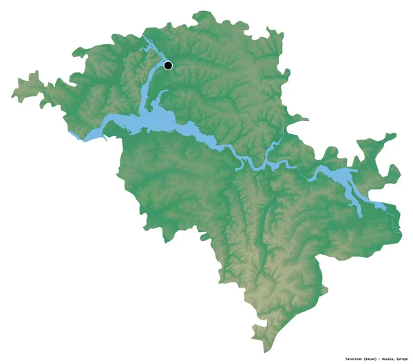 ロシアのタタールスタン共和国の形で 首都は白い背景に隔離されています 地形図 3Dレンダリング — ストック写真