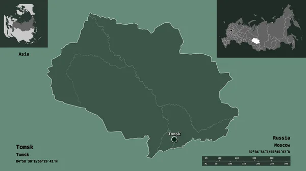 Shape Tomsk Region Russia Its Capital Distance Scale Previews Labels — Stock Photo, Image