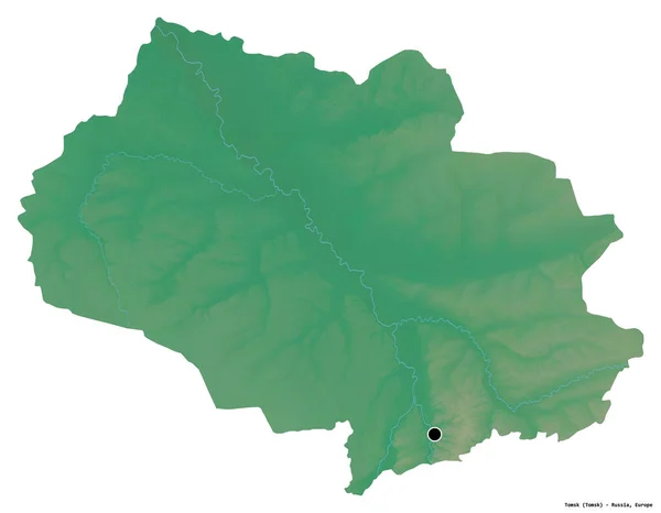 Form Tomsk Regionen Ryssland Med Dess Huvudstad Isolerad Vit Bakgrund — Stockfoto