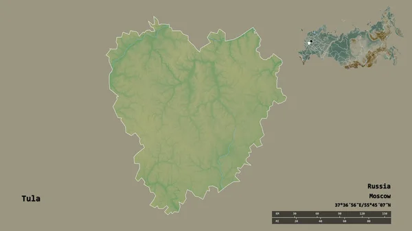 Kształt Tuli Regionu Rosji Stolicą Odizolowaną Solidnym Tle Skala Odległości — Zdjęcie stockowe