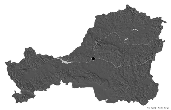 俄罗斯共和国图瓦的形状 其首都被白色背景隔离 Bilevel高程图 3D渲染 — 图库照片