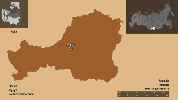 Forma Tuva República Rusia Capital Escala Distancia Vistas Previas Etiquetas —  Fotos de Stock