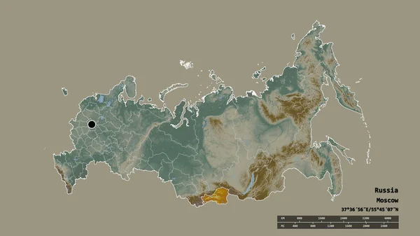 主要な地域部門と分離トゥヴァ地域とロシアの荒廃した形 ラベル 地形図 3Dレンダリング — ストック写真