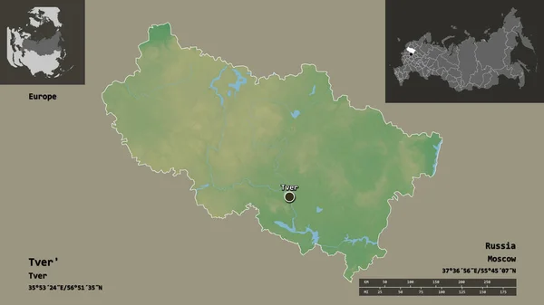 Tver ロシアの領域 およびその首都の形状 距離スケール プレビューおよびラベル 地形図 3Dレンダリング — ストック写真