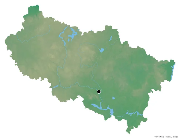 俄罗斯特维尔区的形状 其首都被白色背景隔离 地形浮雕图 3D渲染 — 图库照片