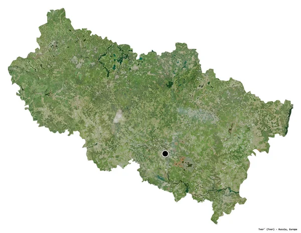 Kształt Twera Regionu Rosji Stolicą Odizolowaną Białym Tle Zdjęcia Satelitarne — Zdjęcie stockowe