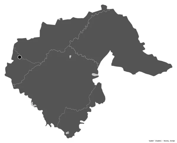 Форма Тюменской Области России Столицей Изолированной Белом Фоне Карта Рельефа — стоковое фото