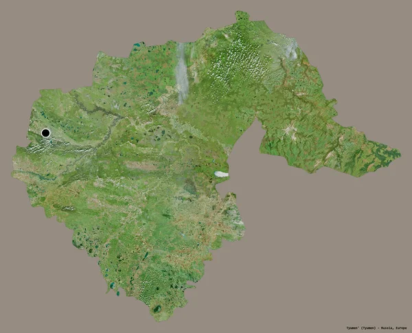 ロシアの領域である Tyumen の形は その資本がしっかりとした色の背景に隔離されています 衛星画像 3Dレンダリング — ストック写真