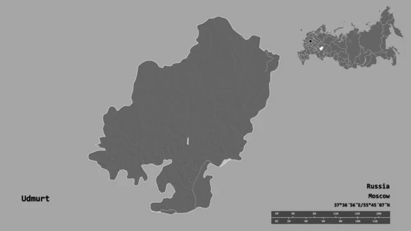 Форма Удмурт Республіка Росія Столицею Ізольованою Твердому Тлі Масштаб Відстаней — стокове фото