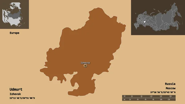 Gestalt Von Udmurtien Der Russischen Republik Und Ihrer Hauptstadt Entfernungsskala — Stockfoto