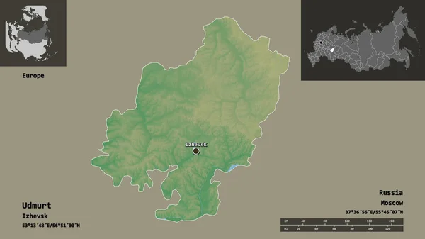 Forme Oudmourte République Russie Capitale Échelle Distance Aperçus Étiquettes Carte — Photo