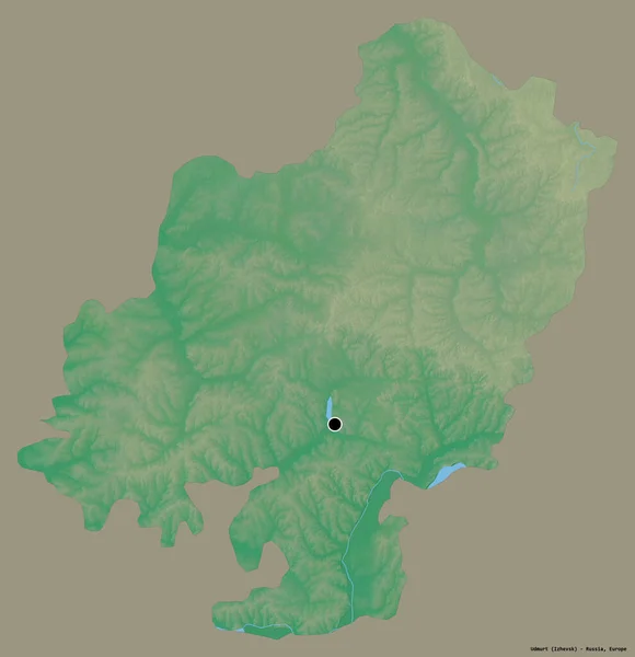 Форма Удмуртской Республики Столицей Изолированной Сплошном Цветном Фоне Топографическая Карта — стоковое фото