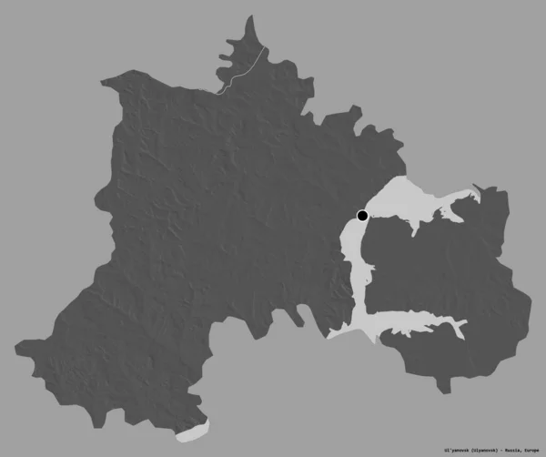 俄罗斯Ul Yanovsk地区的形状 其首都以纯色背景隔离 Bilevel高程图 3D渲染 — 图库照片