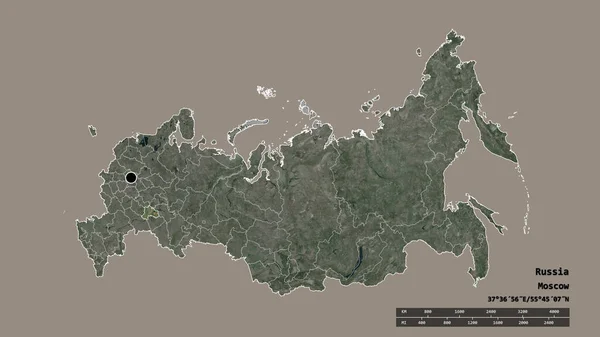 俄罗斯以首都 主要地区区划和分离的乌里扬诺夫斯克地区为首都的专制形态 卫星图像 3D渲染 — 图库照片
