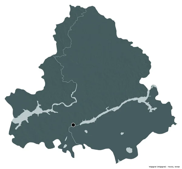 Kształt Wołgogradu Region Rosji Stolicą Odizolowaną Białym Tle Kolorowa Mapa — Zdjęcie stockowe