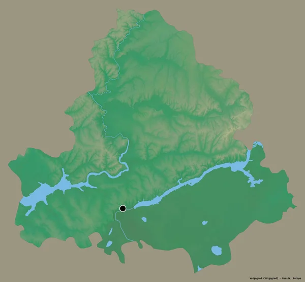 Forma Volgogrado Región Rusia Con Capital Aislada Sobre Fondo Color — Foto de Stock