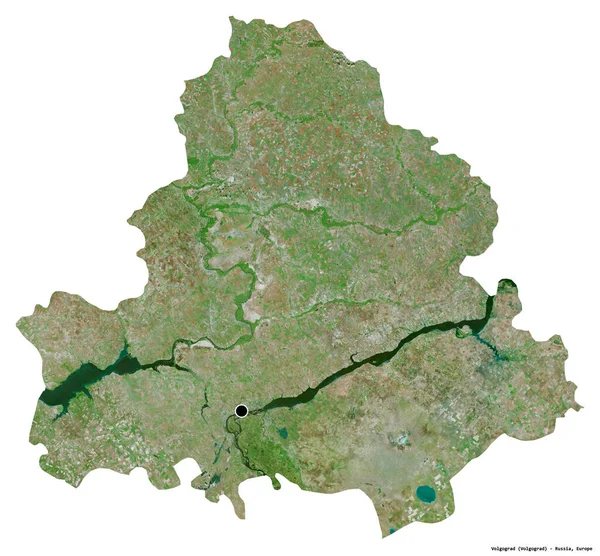 Kształt Wołgogradu Region Rosji Stolicą Odizolowaną Białym Tle Zdjęcia Satelitarne — Zdjęcie stockowe