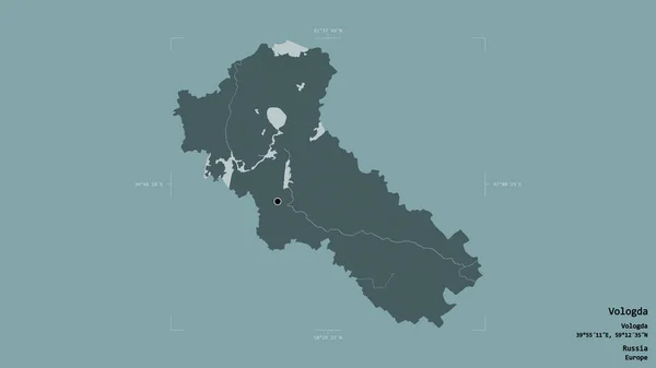 ロシアの地域であるヴォルダの地域は 洗練された境界の箱の中の強固な背景に隔離されています ラベル 色の標高マップ 3Dレンダリング — ストック写真