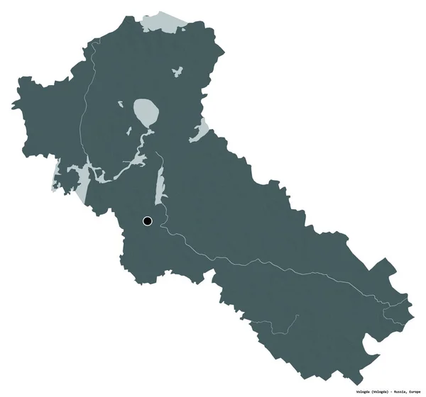 Kształt Wołogdy Regionu Rosji Stolicą Odizolowaną Białym Tle Kolorowa Mapa — Zdjęcie stockowe