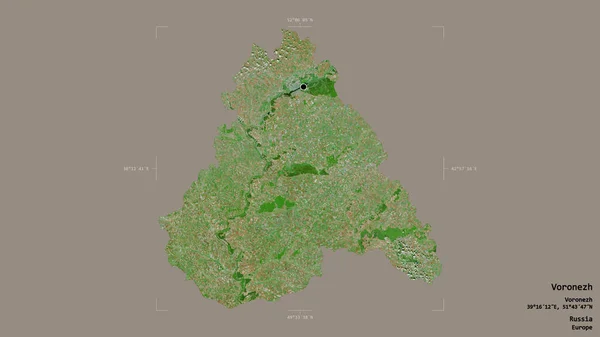 Obszar Woroneż Region Rosji Odizolowany Solidnym Tle Georeferencyjnym Polu Granicznym — Zdjęcie stockowe