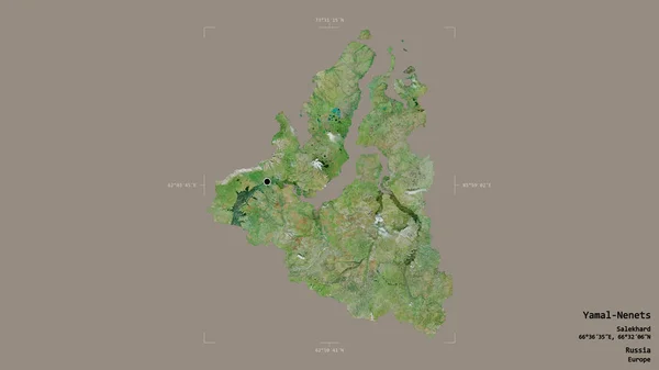 俄罗斯自治省亚马尔 涅涅茨地区 在一个地理参考方块中 背景坚实 与世隔绝 卫星图像 3D渲染 — 图库照片