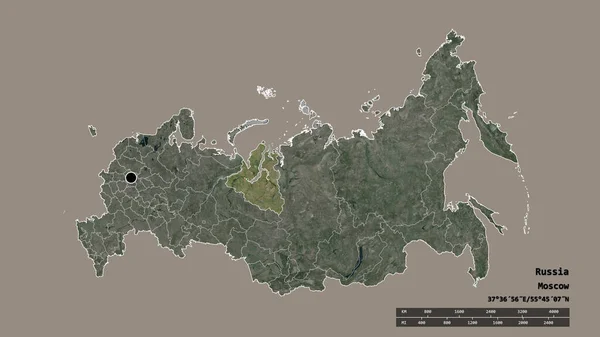 主要な地域部門と分離されたヤマル ネネネツ地域を持つロシアの荒廃した形 ラベル 衛星画像 3Dレンダリング — ストック写真