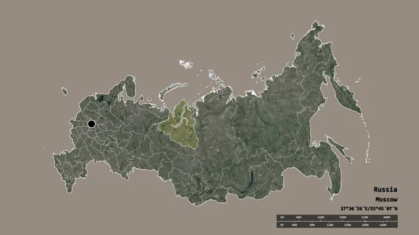 Forma Dessaturada Rússia Com Sua Capital Principal Divisão Regional Área — Fotografia de Stock