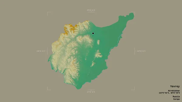 ロシアの自治地域であるエヴリーの地域は 洗練された境界ボックス内の強固な背景に隔離されています ラベル 地形図 3Dレンダリング — ストック写真