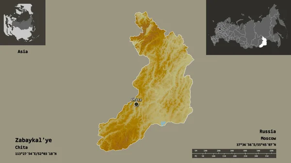 Forma Zabaykal Territorio Rusia Capital Escala Distancia Vistas Previas Etiquetas —  Fotos de Stock