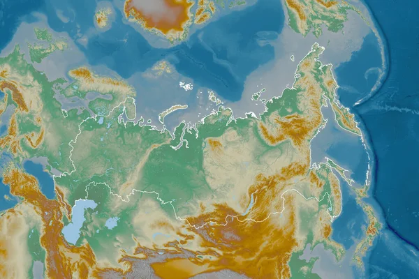 Extended Area Outlined Russia Topographic Relief Map Rendering — Stock Photo, Image