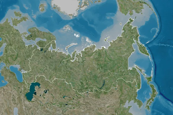 Розширена Територія Росії Обрисами Країни Міжнародними Регіональними Кордонами Супутникові Знімки — стокове фото