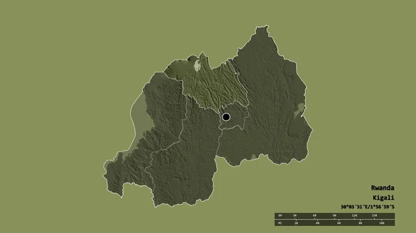 以首都 主要区域分部和分离的Amajyaruguru地区为首都的卢旺达的绝望面貌 彩色高程图 3D渲染 — 图库照片