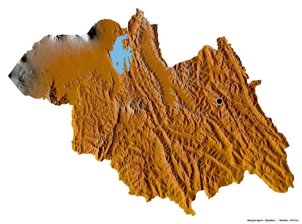 卢旺达省Amajyaruguru的形状 其首都因白人背景而孤立 地形浮雕图 3D渲染 — 图库照片