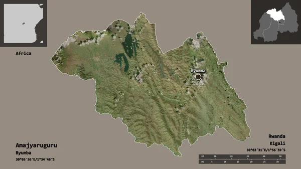卢旺达省Amajyaruguru的形状及其首都 距离刻度 预览和标签 卫星图像 3D渲染 — 图库照片