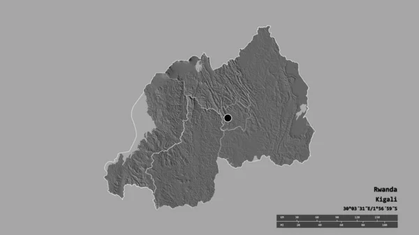 主要な地域部門と分離されたAmajyepfo地域とルワンダの荒廃した形 ラベル 標高マップ 3Dレンダリング — ストック写真