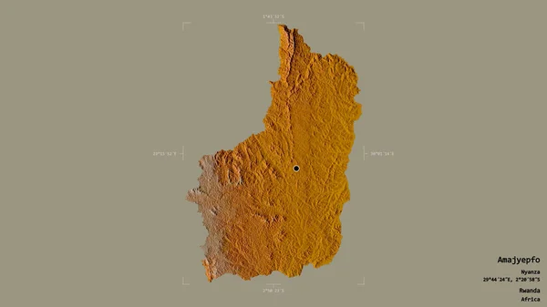 卢旺达省Amajyepfo地区 在一个地理参照框的坚实背景下被隔离 地形浮雕图 3D渲染 — 图库照片