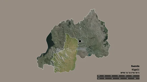 以首都 主要区域分部和分离的Amajyepfo地区为首都的卢旺达的绝望状态 卫星图像 3D渲染 — 图库照片